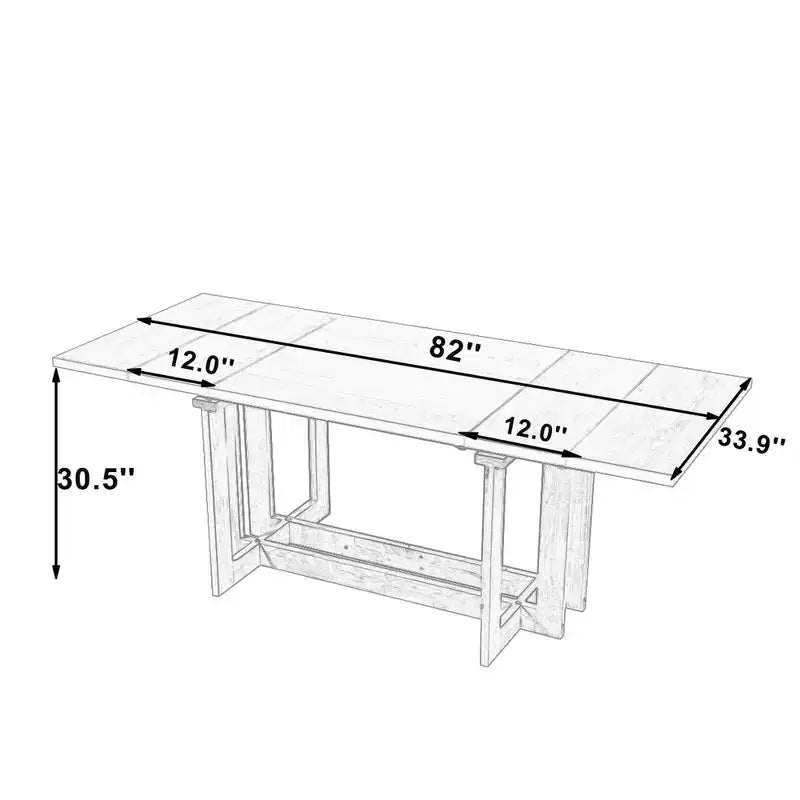 Whisen Rustic 82 Extendable Dining Table, Trestle Kitchen Table with Rubber Wood Legs, 2 Removable Leaves