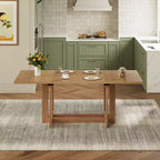 Whisen Rustic 82 Extendable Dining Table, Trestle Kitchen Table with Rubber Wood Legs, 2 Removable Leaves