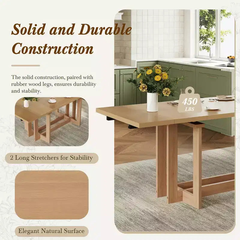 Whisen Rustic 82 Extendable Dining Table, Trestle Kitchen Table with Rubber Wood Legs, 2 Removable Leaves