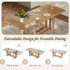 Whisen Rustic 82 Extendable Dining Table, Trestle Kitchen Table with Rubber Wood Legs, 2 Removable Leaves