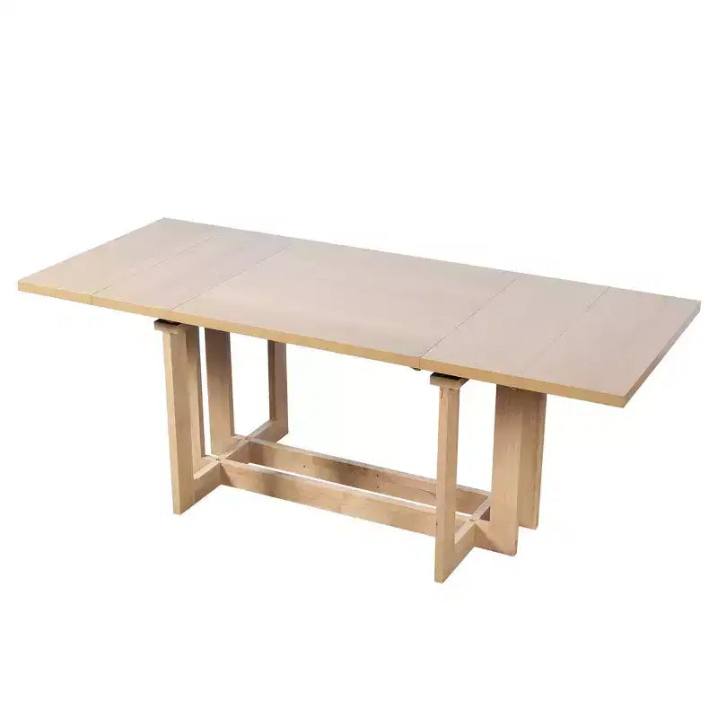 Whisen Rustic 82 Extendable Dining Table, Trestle Kitchen Table with Rubber Wood Legs, 2 Removable Leaves