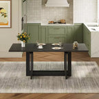 Whisen Rustic 82 Extendable Dining Table, Trestle Kitchen Table with Rubber Wood Legs, 2 Removable Leaves