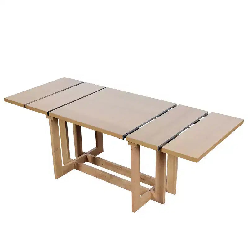 Whisen Rustic 82 Extendable Dining Table, Trestle Kitchen Table with Rubber Wood Legs, 2 Removable Leaves