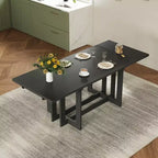 Whisen Rustic 82 Extendable Dining Table, Trestle Kitchen Table with Rubber Wood Legs, 2 Removable Leaves