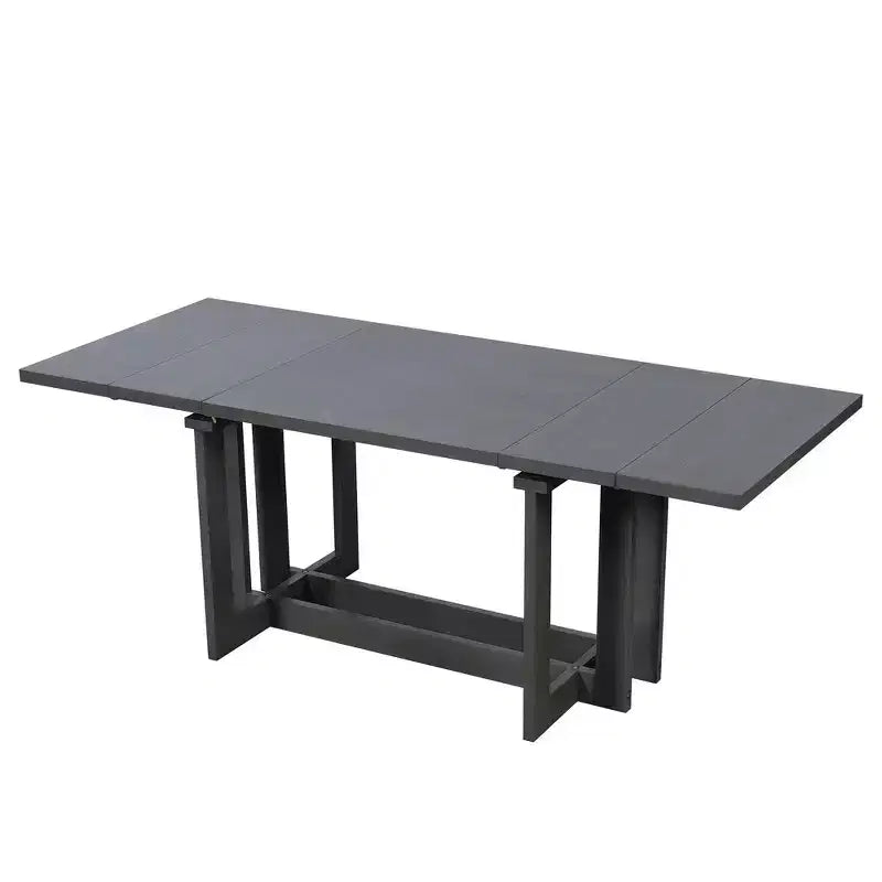Whisen Rustic 82 Extendable Dining Table, Trestle Kitchen Table with Rubber Wood Legs, 2 Removable Leaves
