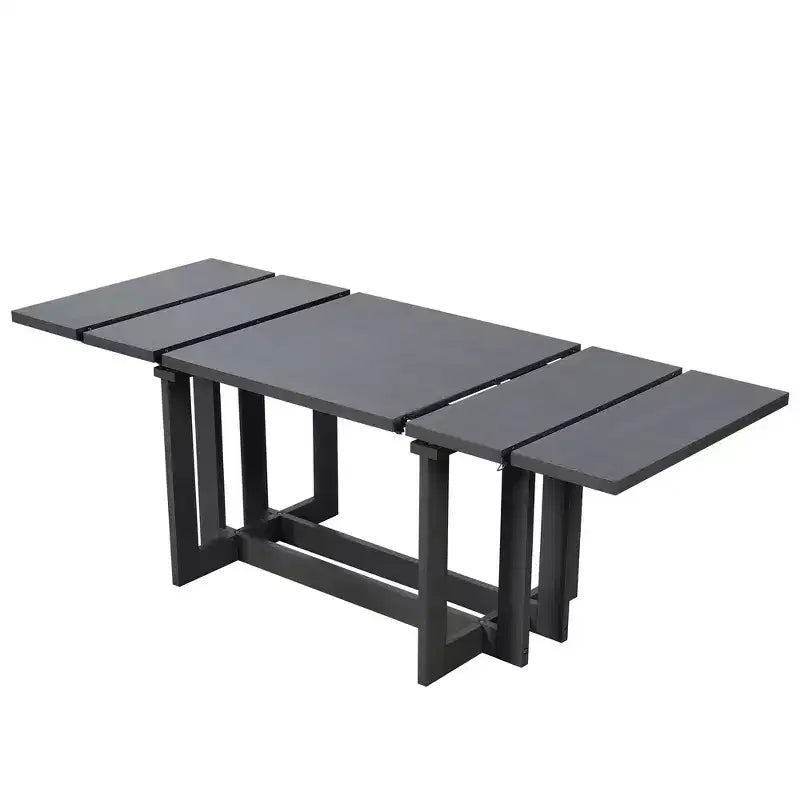 Whisen Rustic 82 Extendable Dining Table, Trestle Kitchen Table with Rubber Wood Legs, 2 Removable Leaves