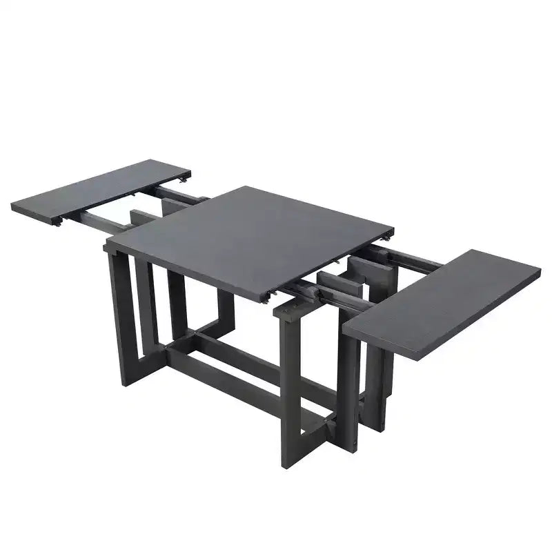 Whisen Rustic 82 Extendable Dining Table, Trestle Kitchen Table with Rubber Wood Legs, 2 Removable Leaves