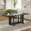 Whisen Rustic 82 Extendable Dining Table, Trestle Kitchen Table with Rubber Wood Legs, 2 Removable Leaves