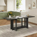 Whisen Rustic 82 Extendable Dining Table, Trestle Kitchen Table with Rubber Wood Legs, 2 Removable Leaves