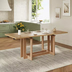 Whisen Rustic 82 Extendable Dining Table, Trestle Kitchen Table with Rubber Wood Legs, 2 Removable Leaves