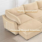 MooxvMoo 146in U Shaped Couch with Storage, Chenille Sofas for Living Room,Sectional Couch w/ Pull Out Drawer & Throw Pillows & Storage Ottoman,Wheat