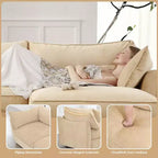 MooxvMoo 146in U Shaped Couch with Storage, Chenille Sofas for Living Room,Sectional Couch w/ Pull Out Drawer & Throw Pillows & Storage Ottoman,Wheat