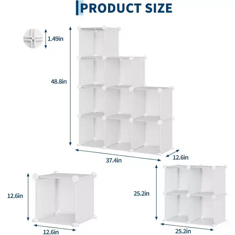 9-Cube PVC Storage Organizer, Modular Shelf Unit with Easy Assembly for Bedroom & Living Room, White