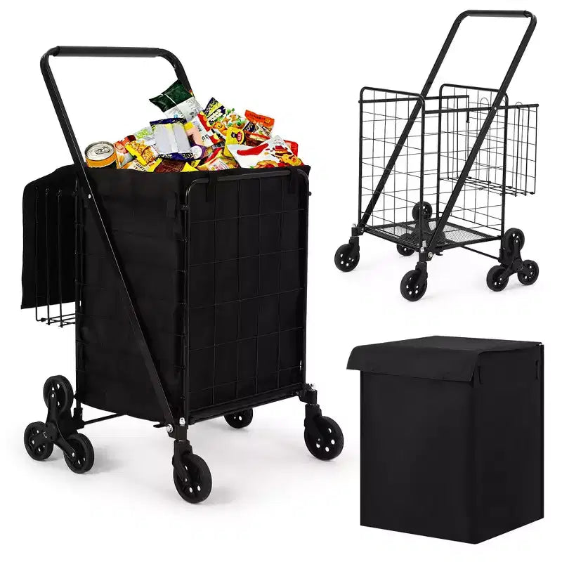 COZONY Heavy Duty Stair Climbing Utility Cart, Folding Carbon Steel Trolley w/ 360 Tri-Wheels