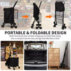 COZONY Heavy Duty Stair Climbing Utility Cart, Folding Carbon Steel Trolley w/ 360 Tri-Wheels