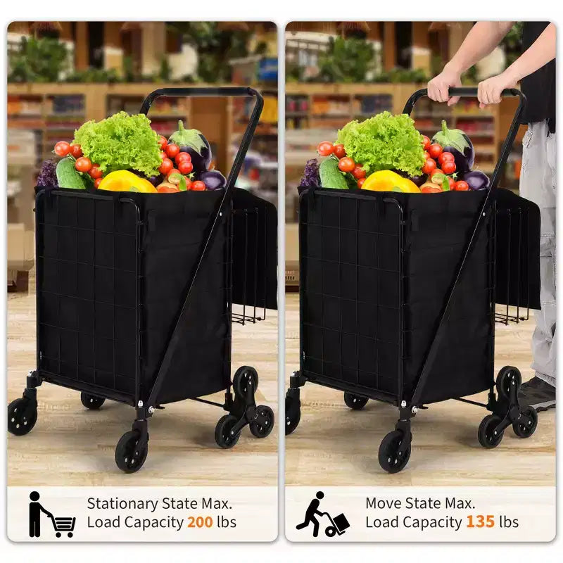 COZONY Heavy Duty Stair Climbing Utility Cart, Folding Carbon Steel Trolley w/ 360 Tri-Wheels