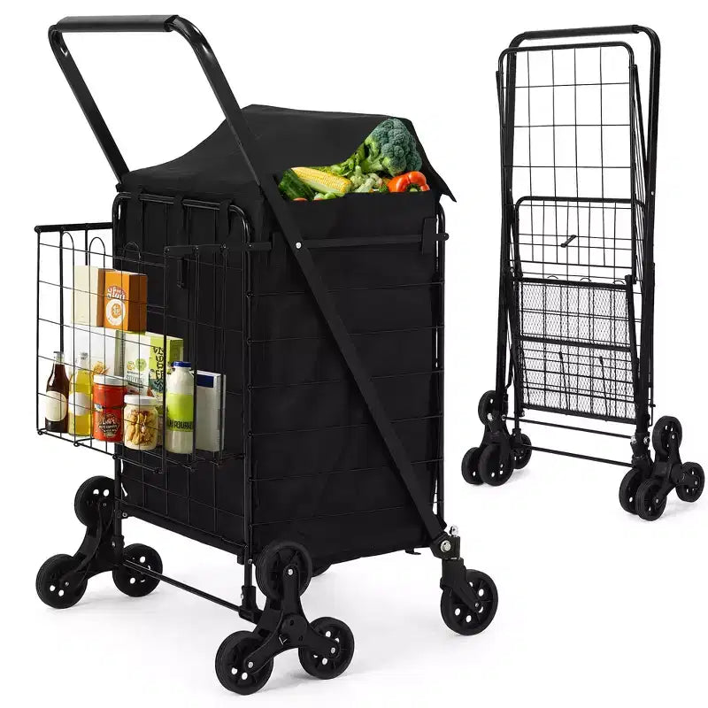 COZONY Heavy Duty Stair Climbing Utility Cart, Folding Carbon Steel Trolley w/ 360 Tri-Wheels