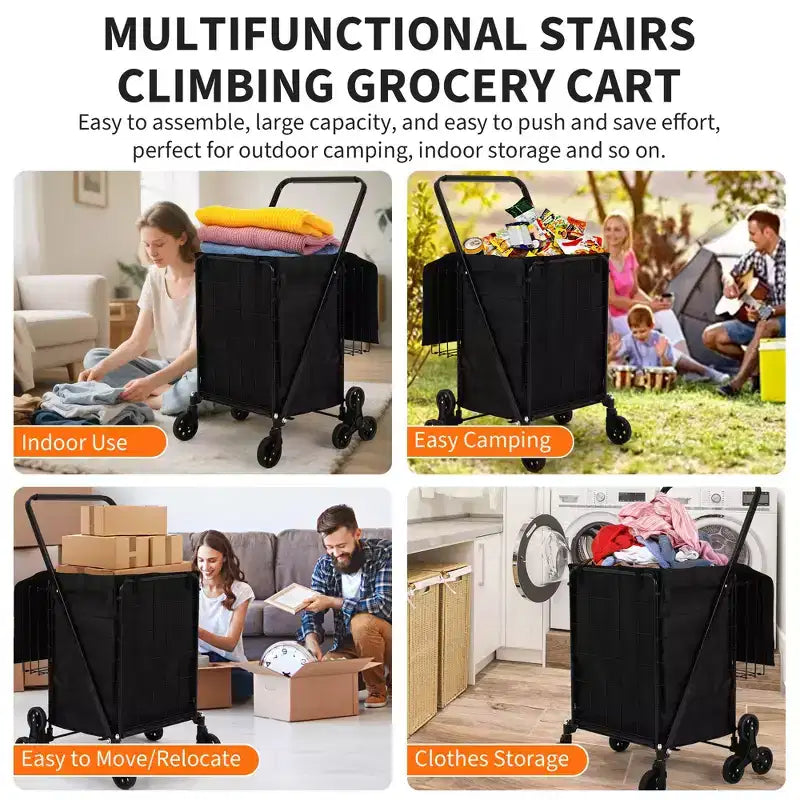 COZONY Heavy Duty Stair Climbing Utility Cart, Folding Carbon Steel Trolley w/ 360 Tri-Wheels