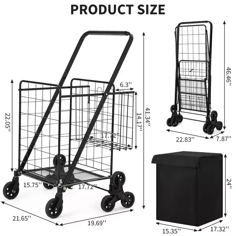 COZONY Heavy Duty Stair Climbing Utility Cart, Folding Carbon Steel Trolley w/ 360 Tri-Wheels