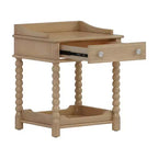 MAYEERTY Table de chevet de style rétro avec tiroir Étagère ouverte Pieds tournés Poignée en métal pour chambre à coucher Naturel