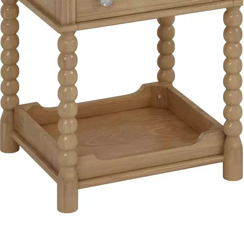 MAYEERTY Table de chevet de style rétro avec tiroir Étagère ouverte Pieds tournés Poignée en métal pour chambre à coucher Naturel