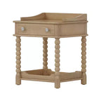 MAYEERTY Table de chevet de style rétro avec tiroir Étagère ouverte Pieds tournés Poignée en métal pour chambre à coucher Naturel