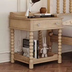 MAYEERTY Table de chevet de style rétro avec tiroir Étagère ouverte Pieds tournés Poignée en métal pour chambre à coucher Naturel