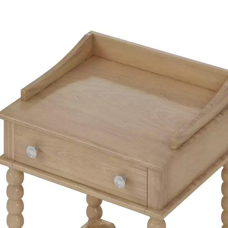 MAYEERTY Table de chevet de style rétro avec tiroir Étagère ouverte Pieds tournés Poignée en métal pour chambre à coucher Naturel