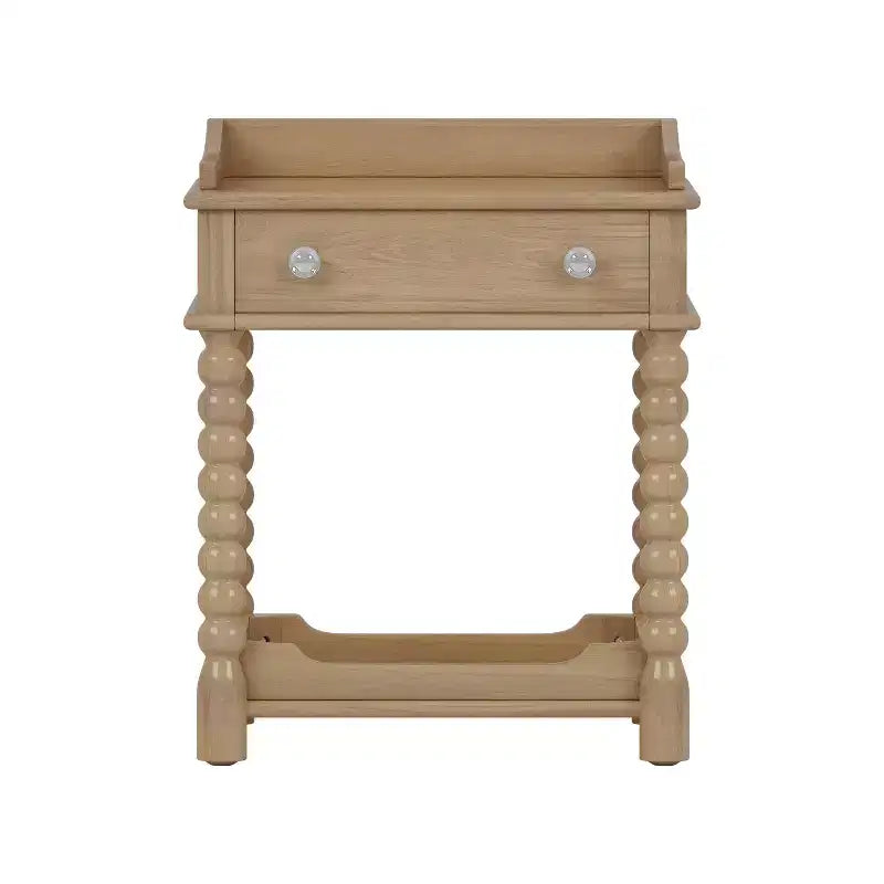 MAYEERTY Table de chevet de style rétro avec tiroir Étagère ouverte Pieds tournés Poignée en métal pour chambre à coucher Naturel