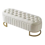 MAYEERTY Upholstered Velvet Storage Ottoman with Buttom Tufted Storahe Bench with Metal Legs for Bedroom Beige