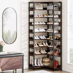 Lantine 9-Tier Corner Shoe Rack, Tall Vertical Free Standing Organizer for Entryway, Hallway, Closet, Rustic Brown, Space Saving