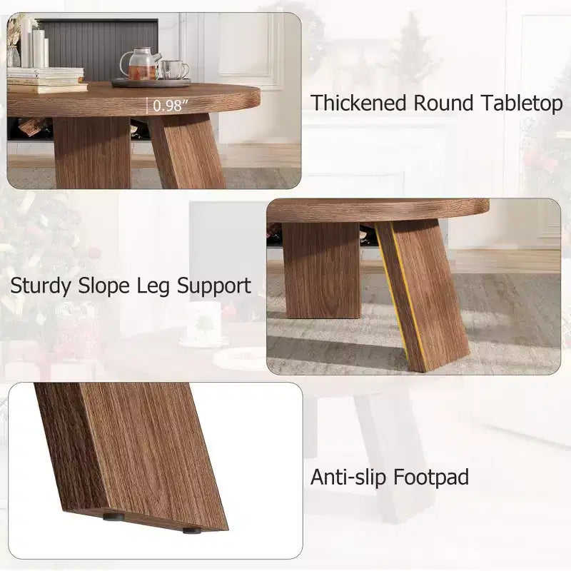 Table basse ronde pour salon, tables centrales modernes de 85 cm avec 3 pieds robustes, tables basses rondes en bois pour petit espace, montage facile