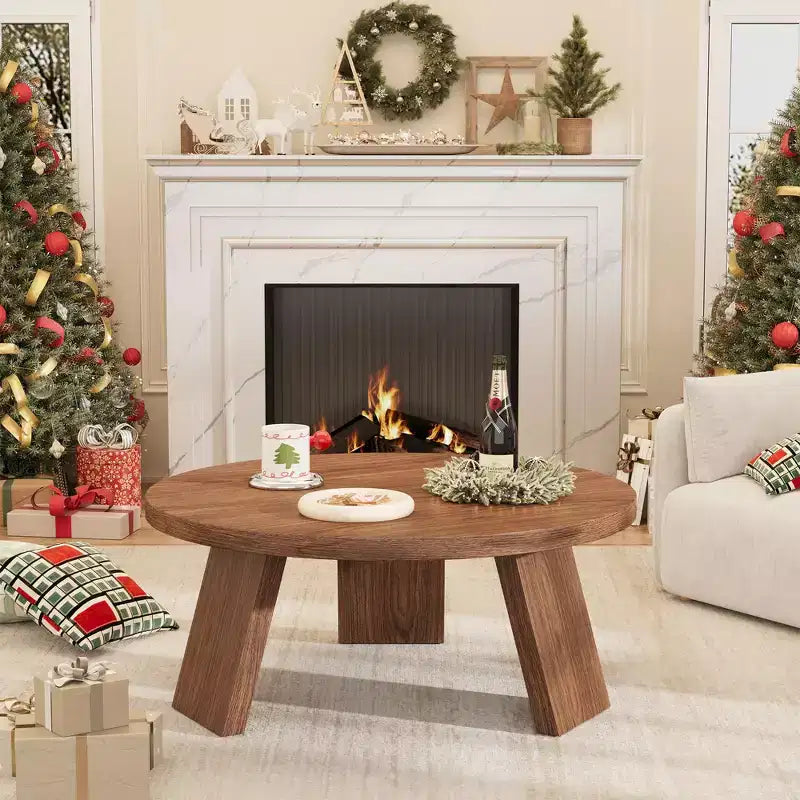 Table basse ronde pour salon, tables centrales modernes de 85 cm avec 3 pieds robustes, tables basses rondes en bois pour petit espace, montage facile