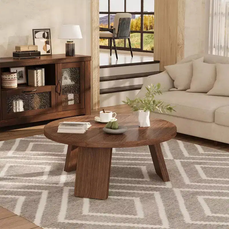 Table basse ronde pour salon, tables centrales modernes de 85 cm avec 3 pieds robustes, tables basses rondes en bois pour petit espace, montage facile