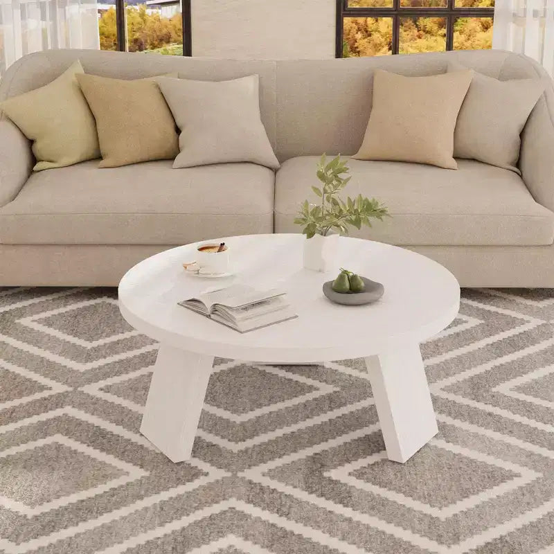 Table basse ronde pour salon, tables centrales modernes de 85 cm avec 3 pieds robustes, tables basses rondes en bois pour petit espace, montage facile