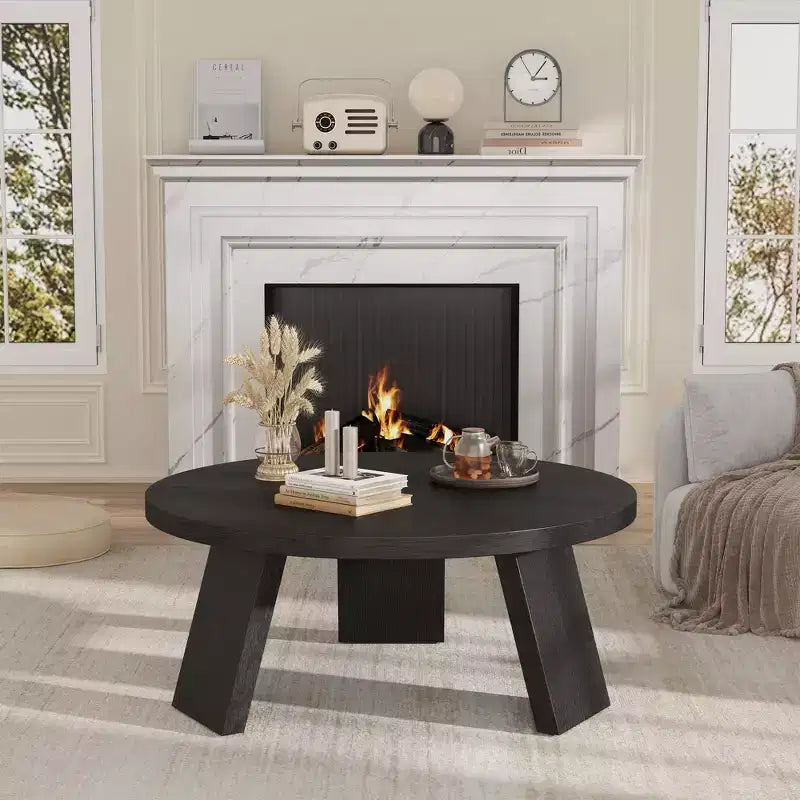 Table basse ronde pour salon, tables centrales modernes de 85 cm avec 3 pieds robustes, tables basses rondes en bois pour petit espace, montage facile