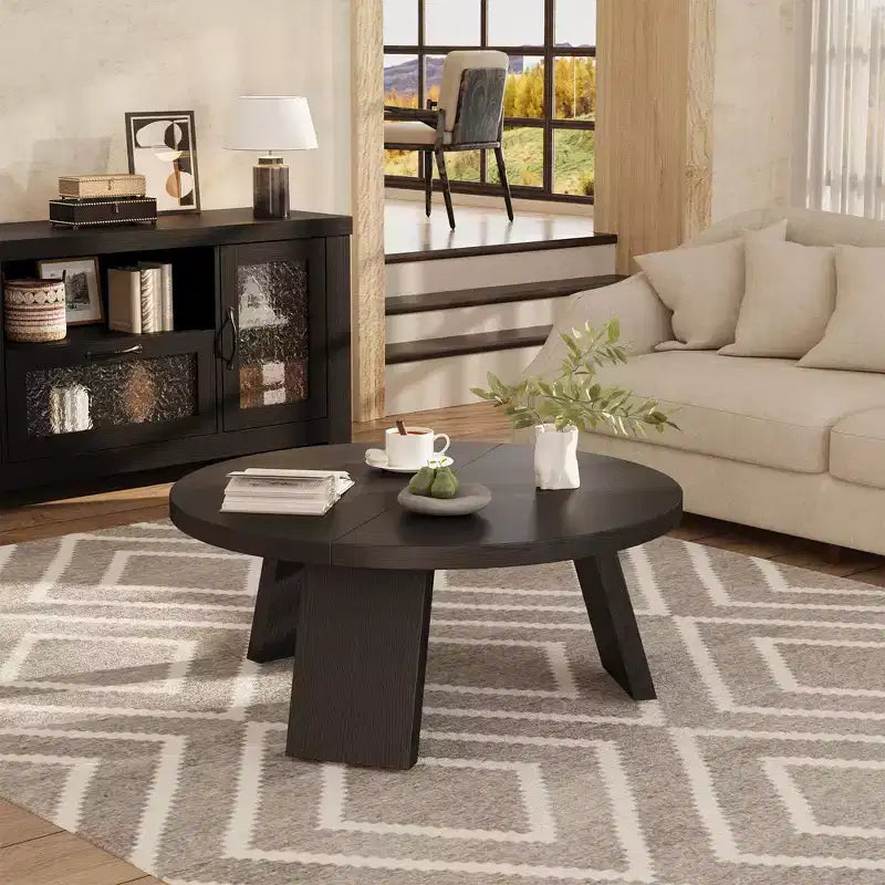 Round Coffee Table for Living Room, 33.5 Modern Center Tables with 3 Sturdy Legs, Wood Circle Cocktail Tables for Small Space, Easy Assembly