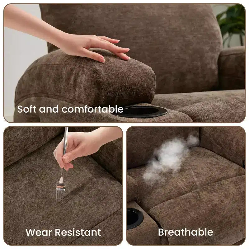COZONY Manual Recliner Chair with Massage, Heat & 360 Swivel, Overstuffed Sofa with Cup Holders for Living Room