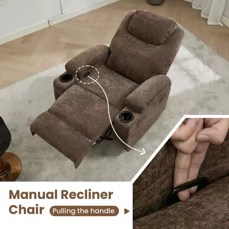COZONY Manual Recliner Chair with Massage, Heat & 360 Swivel, Overstuffed Sofa with Cup Holders for Living Room