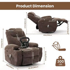 COZONY Manual Recliner Chair with Massage, Heat & 360 Swivel, Overstuffed Sofa with Cup Holders for Living Room
