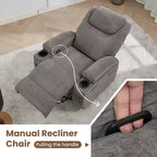 COZONY Manual Recliner Chair with Massage, Heat & 360 Swivel, Overstuffed Sofa with Cup Holders for Living Room