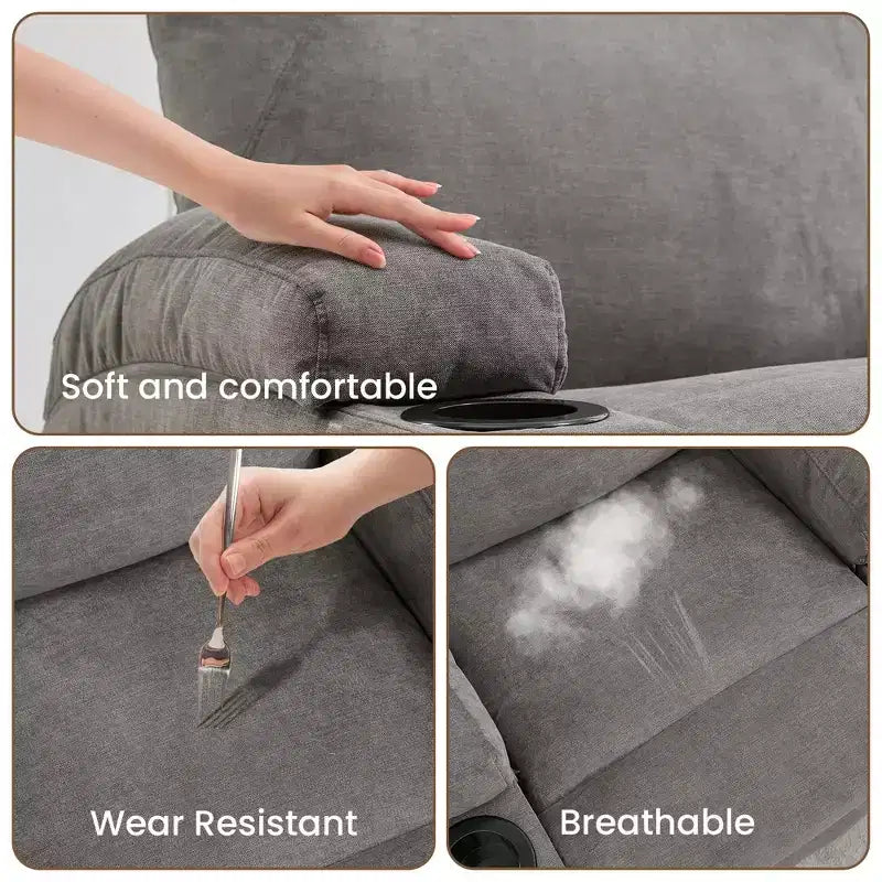 COZONY Manual Recliner Chair with Massage, Heat & 360 Swivel, Overstuffed Sofa with Cup Holders for Living Room