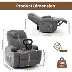 COZONY Manual Recliner Chair with Massage, Heat & 360 Swivel, Overstuffed Sofa with Cup Holders for Living Room