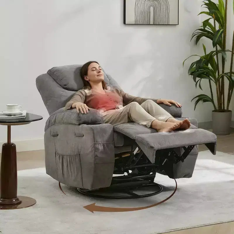 COZONY Manual Recliner Chair with Massage, Heat & 360 Swivel, Overstuffed Sofa with Cup Holders for Living Room