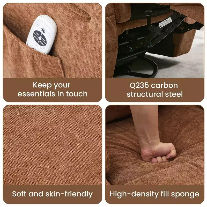 COZONY Manual Recliner Chair with Massage, Heat & 360 Swivel, Overstuffed Sofa with Cup Holders for Living Room