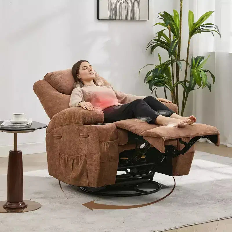 COZONY Manual Recliner Chair with Massage, Heat & 360 Swivel, Overstuffed Sofa with Cup Holders for Living Room