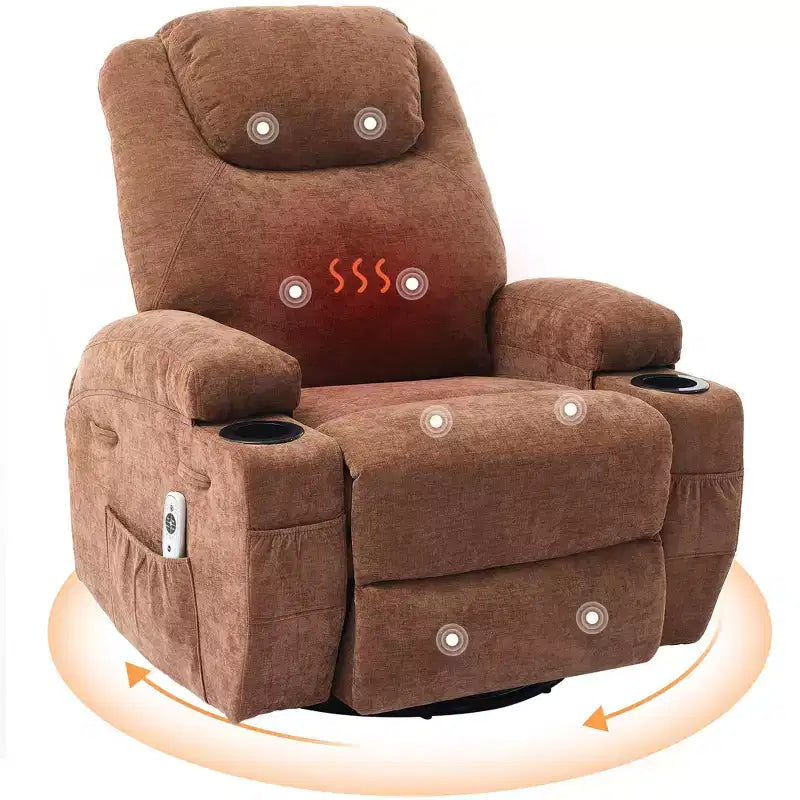 COZONY Manual Recliner Chair with Massage, Heat & 360 Swivel, Overstuffed Sofa with Cup Holders for Living Room