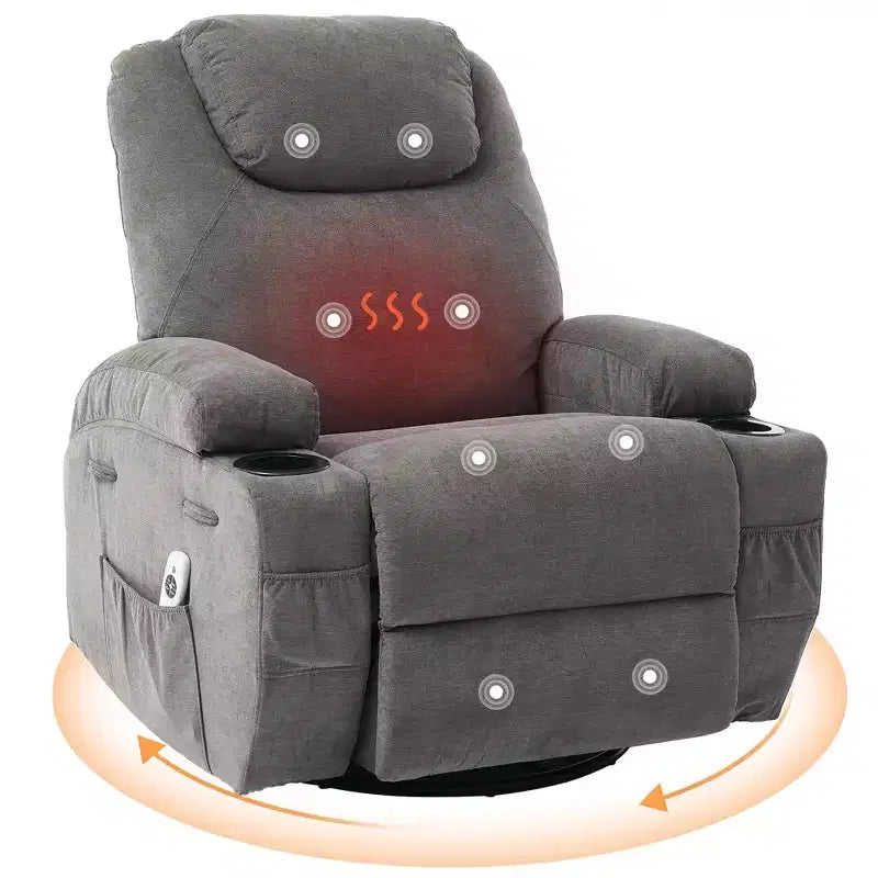 COZONY Manual Recliner Chair with Massage, Heat & 360 Swivel, Overstuffed Sofa with Cup Holders for Living Room