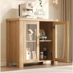Buffet en bois avec portes en verre trempé, bahut robuste avec rangement, poignées en métal pour salon, salle à manger ou cuisine