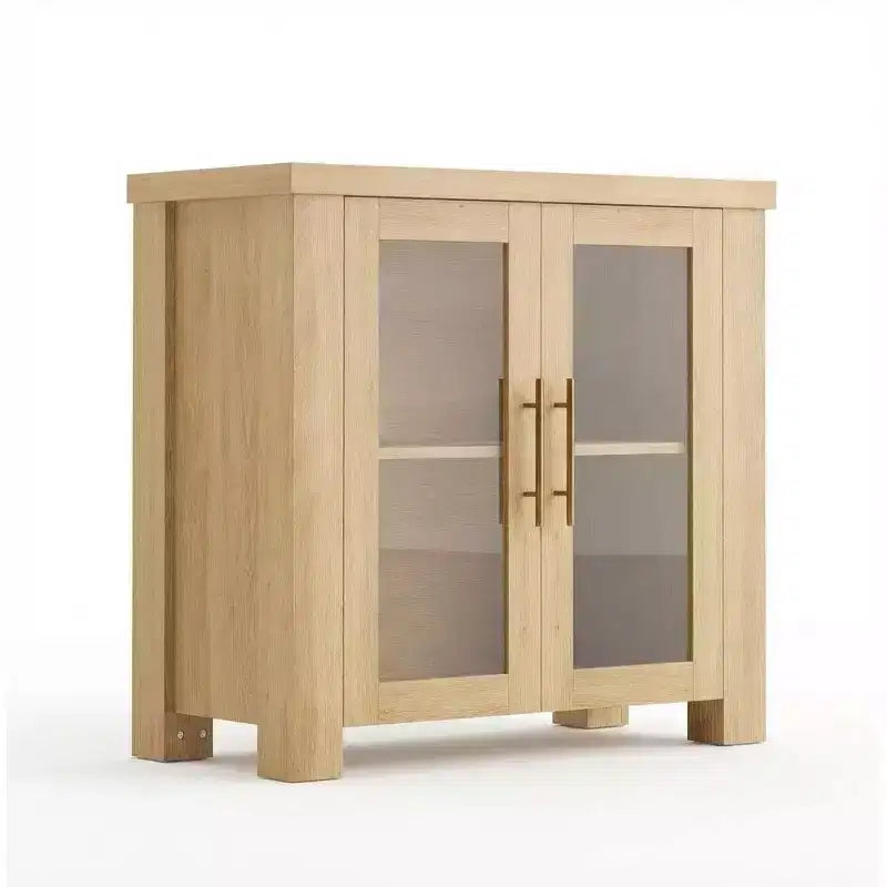 Buffet en bois avec portes en verre trempé, bahut robuste avec rangement, poignées en métal pour salon, salle à manger ou cuisine